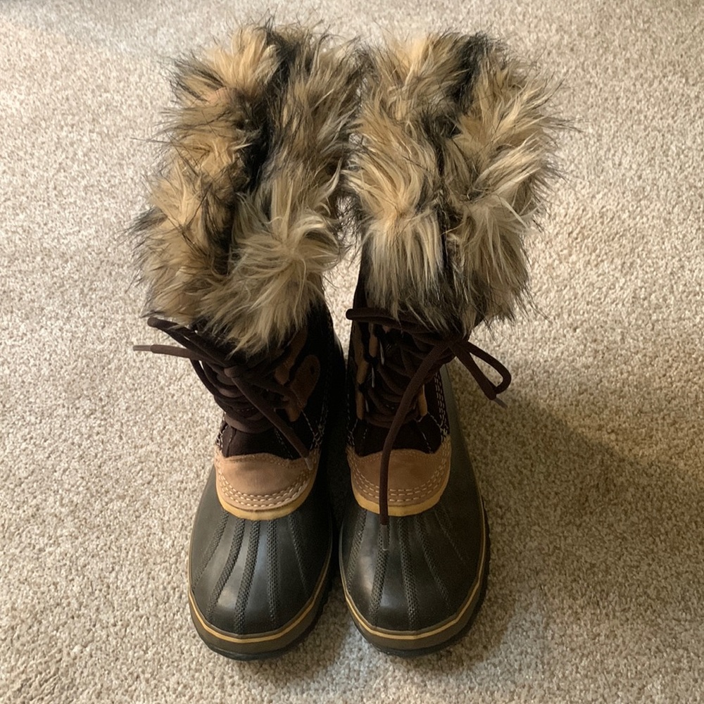 Sorel Joan of Arctic Tall Snow Winter Boots Brown & Tan  Faux Fur Waterproof 10